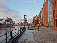 Motława, Kamienice, Gdańsk, Promenada, Zabytkowe