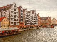 Gdańsk, Motława, Rzeka, HDR, Kamienice