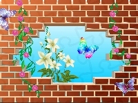 Motyle, Kwiaty, Mury, Grafika