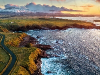 Hrabstwo Sligo, Irlandia, Góra Ben Bulben, Klify, Droga, Dartry Mountains, Wybrzeże, Góry