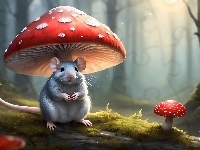 Szara, Muchomory, Mysz, Grafika, Grzyby