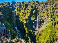 Hangandifoss, Kanion, Góry, Mulagljufur, Islandia, Wodospad