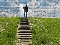 Schody, Mur, Mężczyzna