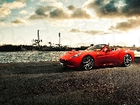 Nabrzeże, Ferrari, Chmury, Czerwone, California, Ciemne