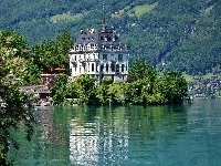 Nad, Zamek, Brienz, Szwajcaria, Iseltwald, Jeziorem