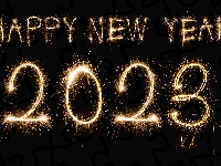 Nowy Rok, Powitanie, Napis, Fajerwerki, 2023