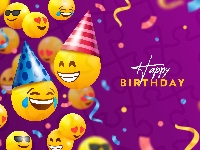 Urodziny, Happy Birthday, Napis, 2D, Emotikony