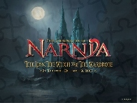 księżyc, napis, The Chronicles Of Narnia, zamek, noc