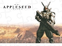 napis, Appleseed, robot, miasto