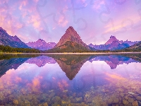 Jezioro, Stany Zjednoczone, Góry, Odbicie, Park Narodowy Glacier, Montana, Swiftcurrent Lake