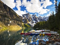 Kanada, Park Narodowy Banff, Łódki, Jezioro Moraine, Alberta, Dolina Dziesięciu Szczytów