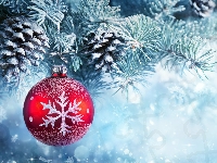 Szyszki, Drzewka, Boże Narodzenie, Świerk, Śnieg, Bombki