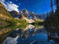 Jezioro Moraine, Odbicie, Kanada, Park Narodowy Banff, Dolina Dziesięciu Szczytów