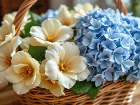 Wiklinowy, Kamelia, Kremowa, Niebieska, Koszyk, Hortensja