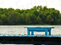 Niebieska, Pomost, Jezioro, Ławka