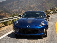 Droga, Niebieski, Nissan 370Z, Barierki