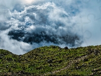 Chmury, Wzgórze, Kamienie, Niebo