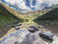 Niebo, Kamienie, Góry, Jezioro, Skały