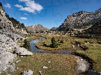 Kamienie, Hiszpania, Góry, Niebo, Pireneje, Aragonia, Rzeka