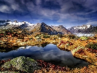 Niebo, Chmury, Jezioro Marjelensee, Góry, Alpy Berneńskie, Aletschgletscher, Szwajcaria, Lodowiec