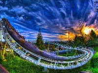 Niebo, Luna Park, Kolejka, Zachód Słońca