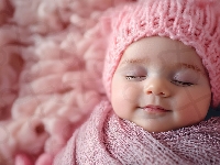 Czapka, Dziecko, Śpiące, Niemowlę, Szal, Różowa
