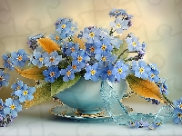 Wstążka, Niezapominajki, Filiżanka, Grafika AI