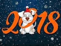 2018, Czapka, Grafika 2D, Mikołajkowa, Nowy rok, Pies, Śnieżynki