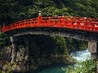 Drzewa, Czerwony, Rzeka, Japonia, Shinkyo Bridge, Most, Nikko