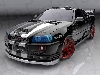 Nissan Skyline GTR, Czarny, Tuning