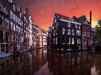 Noc, Woda, Holandia, Amsterdam, Domy