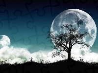Noc, Apple, Księżyc, Drzewo, Logo