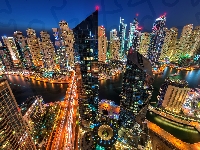 Drapacze chmur, Dubaj, Noc, Z lotu ptaka