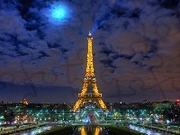 Noc, Wieża Eiffla, Paryż