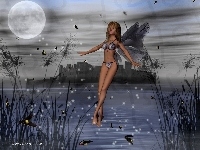 Noc, Fantasy, Elf, Jezioro, 3D