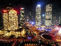 Miasto, Chiny, Szanghaj, Noc