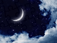 Noc, Chmury, Niebo, Księżyc