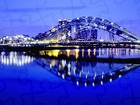 Noc, Odbicie, Most, Rzeka, Światła