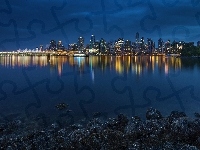 Vancouver, Zdjęcie miasta, Kamienie, Stanley Park, Brzeg, Kanada, Zatoka, Noc