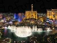 Noc, Stan Nevada, Hotel Paris Las Vegas Hotel & Casino, Stany Zjednoczone, Las Vegas, Fontanny Fountains of Bellagio