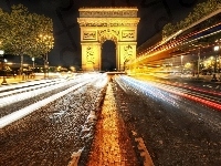 Noc, Droga, Francja, Paryż, Łuk Triumfalny