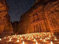 Noc, Jordania, Petra, Świątynia, Światło