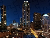 Miasto, Drapacze Chmur, Seattle, Stany Zjednoczone, Nocą