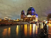 Berlin, Rzeka, Katedra, Nocą, Most, Szprewa, Miasto