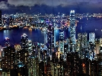 Nocą, Hong, Kong, Chiny