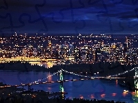 Nocą, Vancouver, Miasto, Most