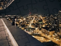 Nocą, Dziewczyna, Miasto, Oświetlone, Dach