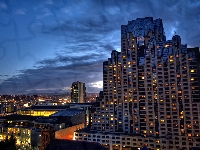 San Francisco, Chmury, Nocą, Miasta, Panorama