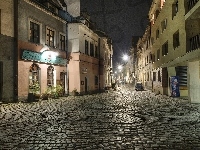 Nocą, Polska, Budynki, Ulica, Kraków