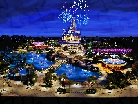 Disneyland, Nocą, Zamek, Szanghaj, Fajerwerki